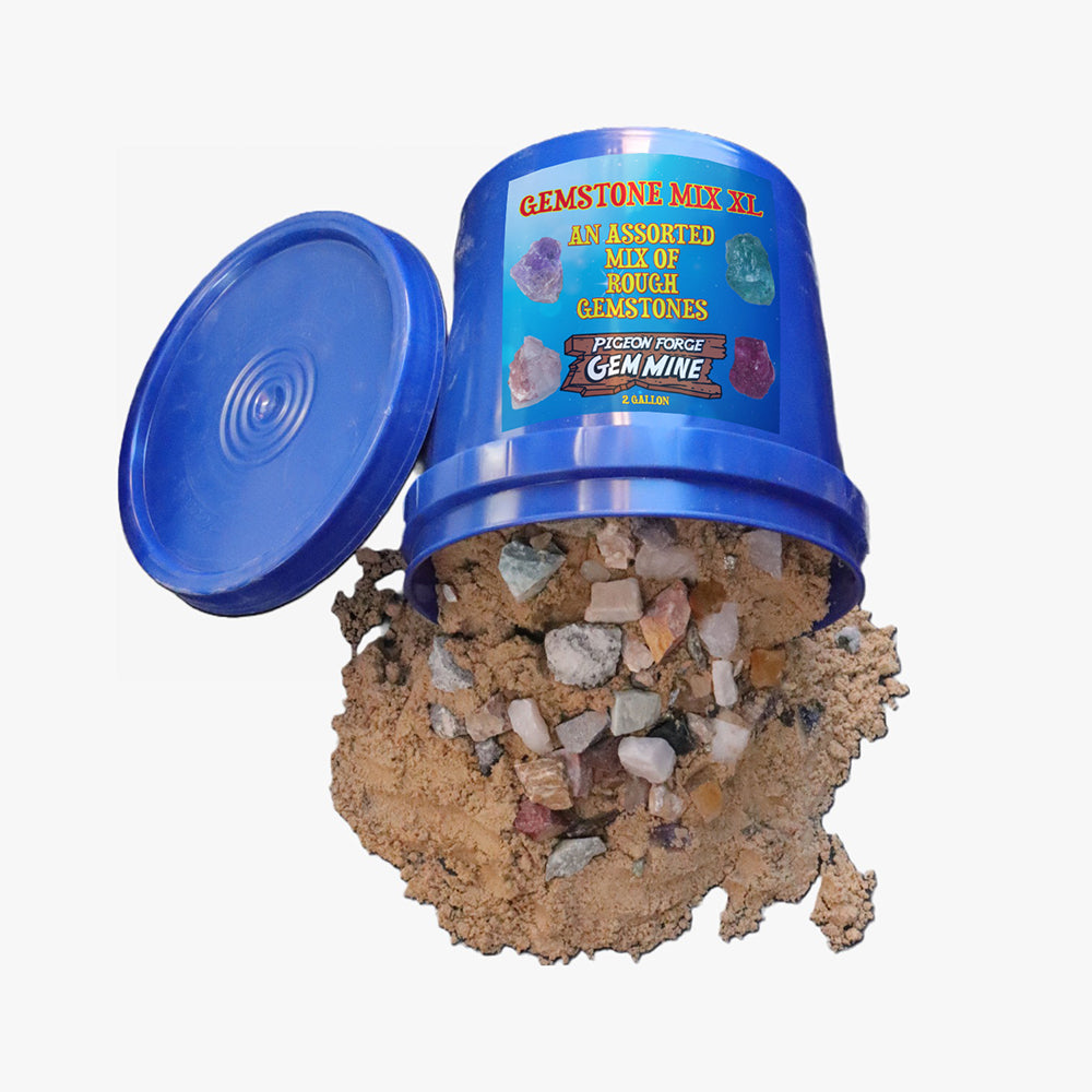 Gemstone Bucket with real gemstones and fossil