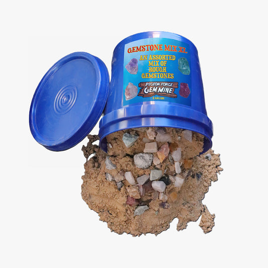 Gemstone Bucket with real gemstones and fossil