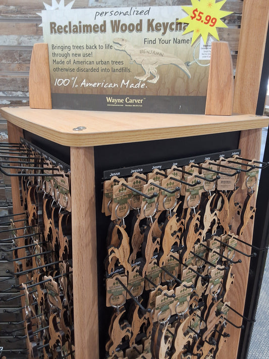 WOODEN DINO NAME KEYCHAIN